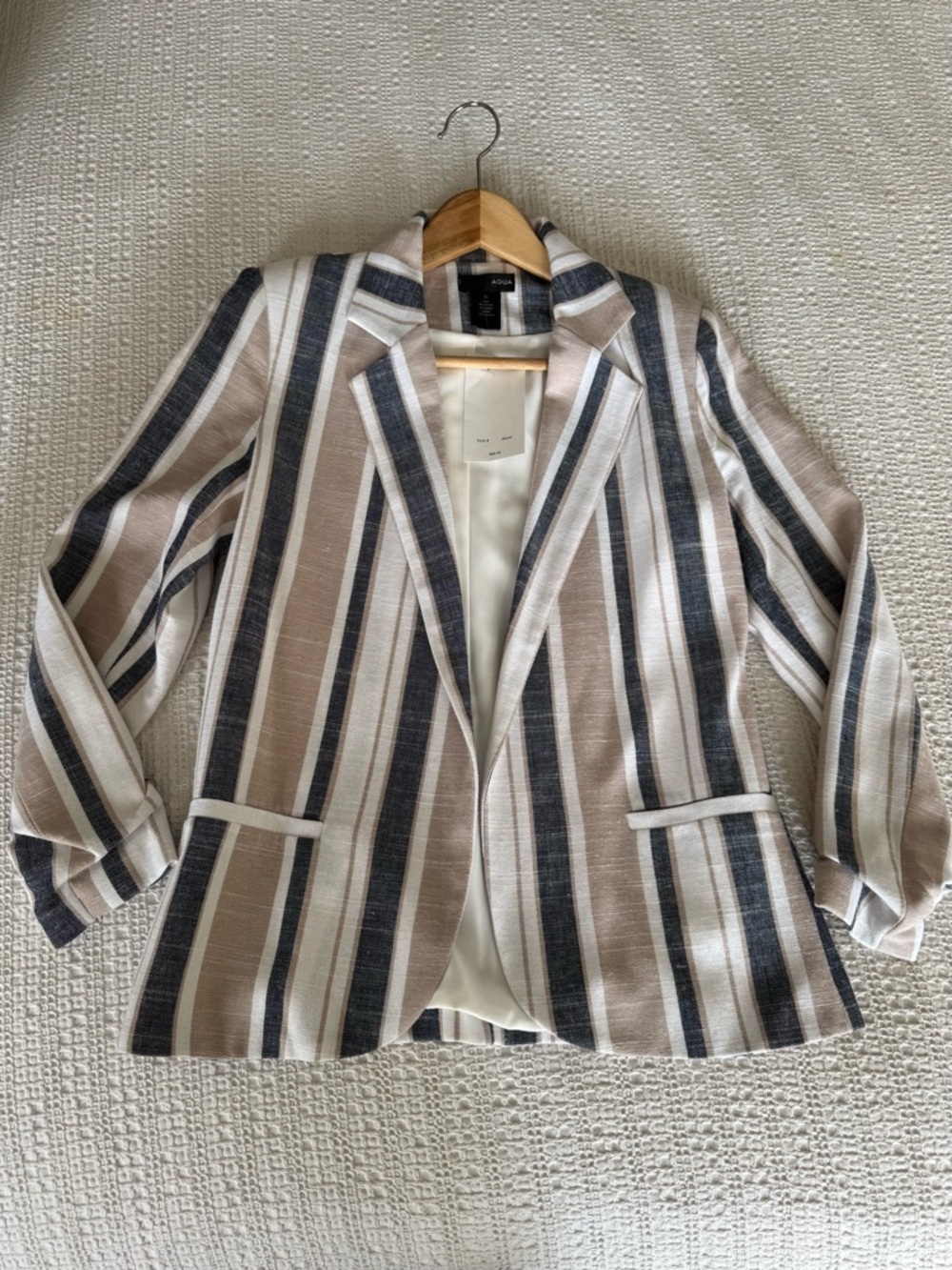 Aqua Striped Blazer in Beige, Navy & White